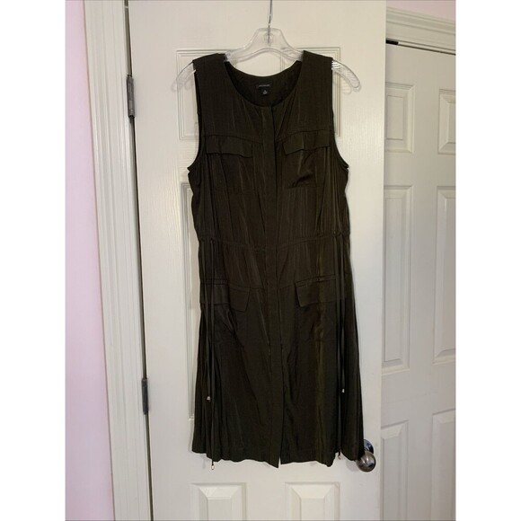 Ann Taylor Size 14 Woodland Green Satin Drawstring Side Tie Shirt Dress … - Picture 5 of 10